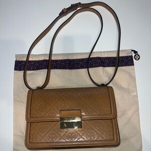 Great Condition: Tory Burch - T Monogram Brown Leather Bag (Include Dustbag)